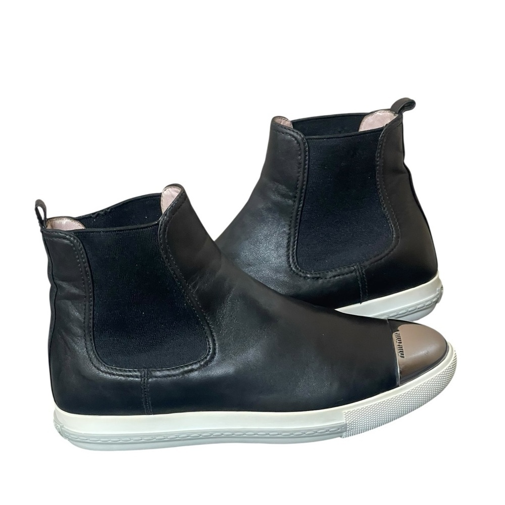 Miu Miu high top leather sneakers‎ with metallic toe size 37.5